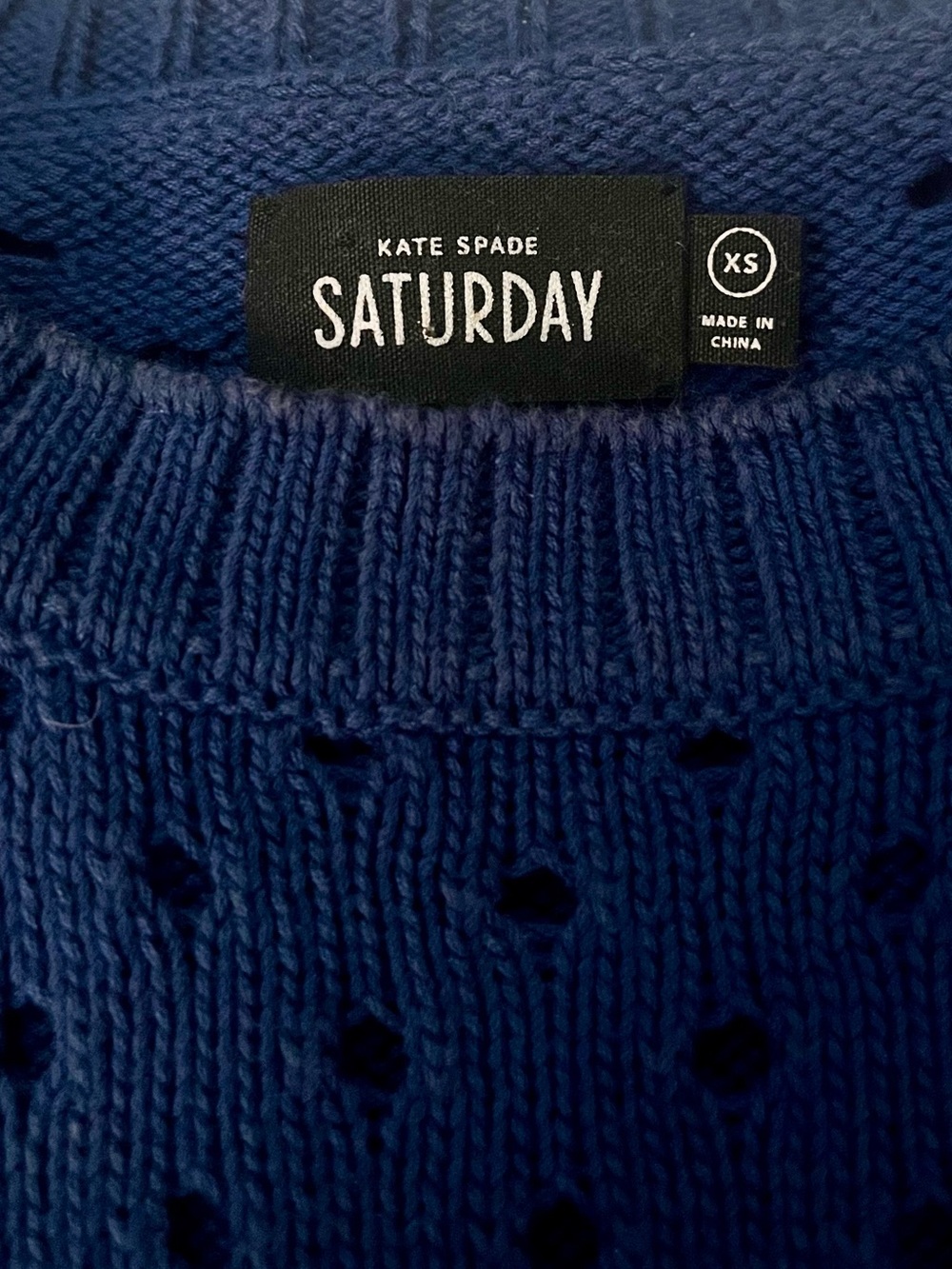 Kate Spade Saturday Navy Pointelle Knit Sweater XS | Eyelet Pullover